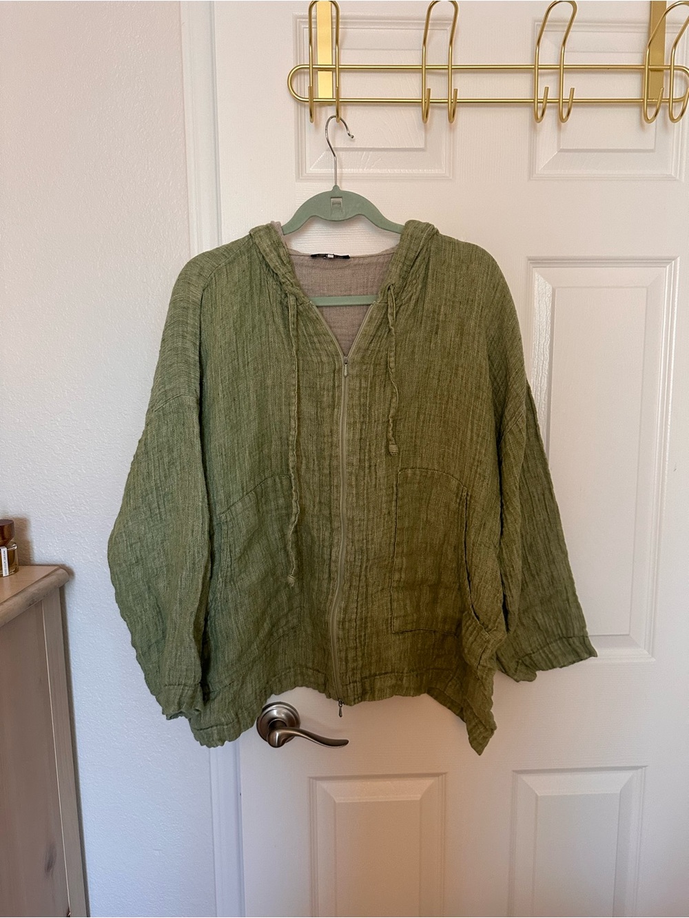 EUC ESKANDAR Olive Green Hooded Zip-Front Women's Top